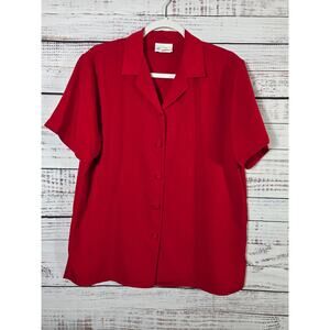 VTG Tropics Red Womens Dress Shirt Short Sleeve Made In USA 80s 90s